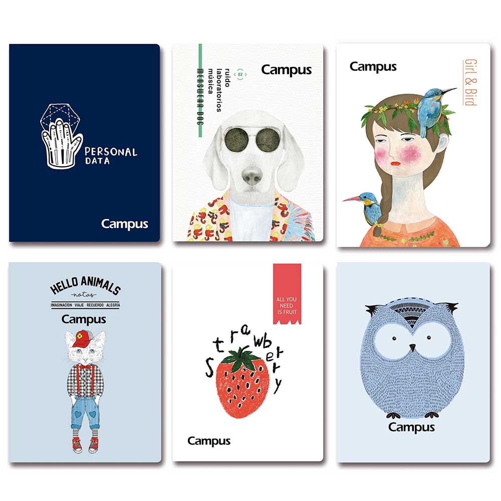 LIBRETA FANTASÍA CAMPUS UNIVERSITY PVC 72 X 96 MM. 60 HOJAS 80 GRAMOS LISO 6 DISEÑOS