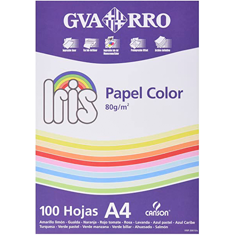 PAPEL FOTOCOPIADORA GUARRO DIN A4 80 GRAMOS VERDE MANZANA PAQUETE 100 HOJAS