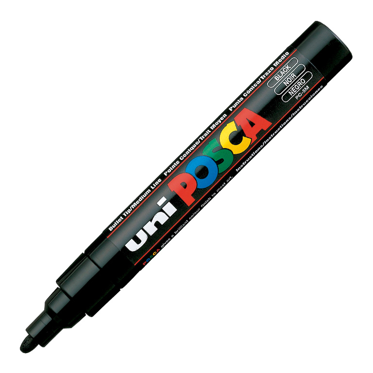 ROTULADOR MARCADOR DE PINTURA NO PERMANENTE UNI POSCA PC5M PUNTA REDONDA COLOR NEGRO