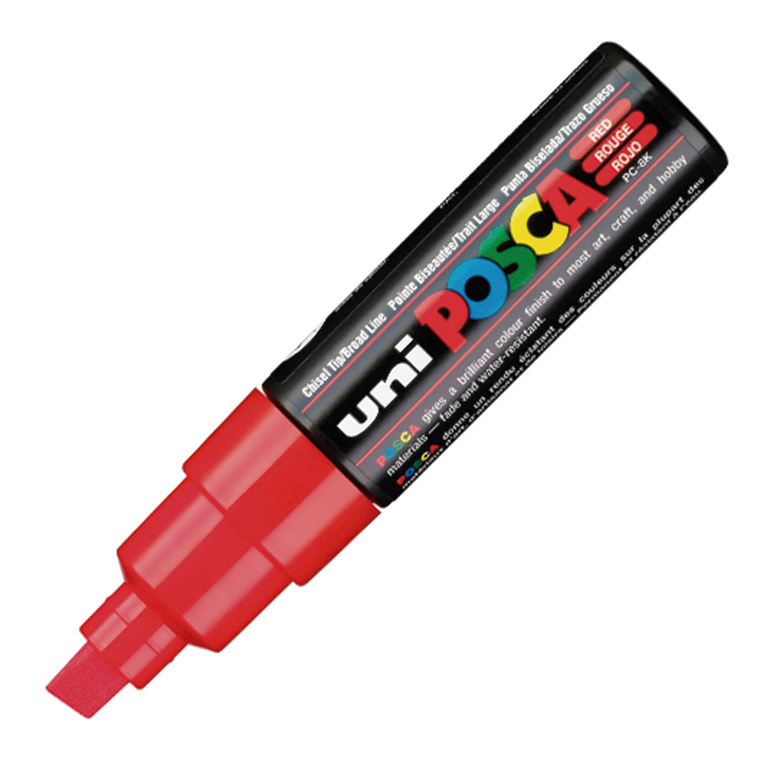 ROTULADOR MARCADOR DE PINTURA NO PERMANENTE UNI POSCA PC8K PUNTA BISELADA COLOR ROJO
