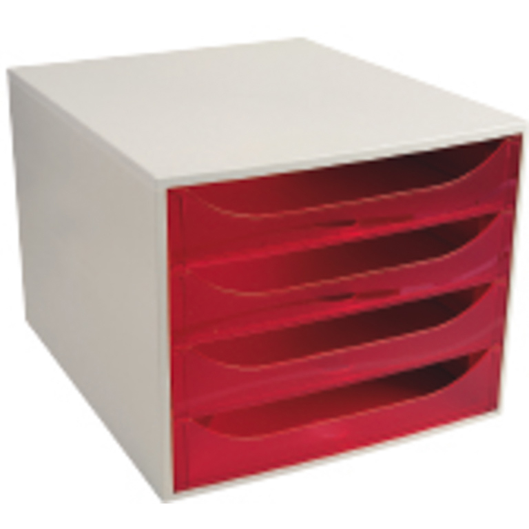 MÓDULO ARCHIVADOR EXACOMPTA 384X284X290 MM 4 CAJONES COLOR FRAMBUESA TRASLÚCIDO
