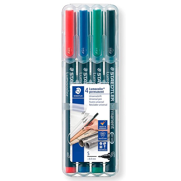 ROTULADOR PERMANENTE STAEDTLER LUMOCOLOR ULTRA FINO 0,4 MM. COLORES SURTIDOS BLÍSTER 4 UNIDADES